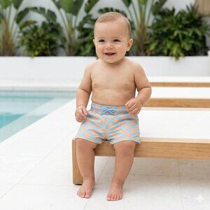 *George 3-6M Boys Checkered Swim Shorts